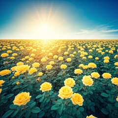 Wall Mural - field of yellow roses