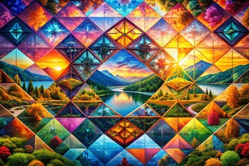 Wall Mural - abstract colorful geometric landscape: radiant spectrum fusion in a pattern wonderland