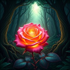 Wall Mural - red rose with illustration