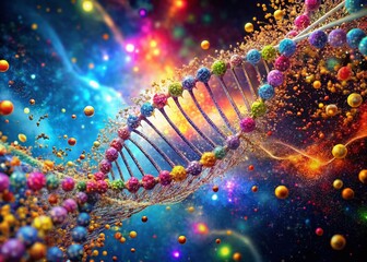 Abstract DNA Structure: Colorful Particle Aerial View