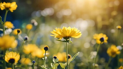 Wall Mural - Discover radiant beauty bright yellow flower clear blue sky captured natural outdoor summer setting