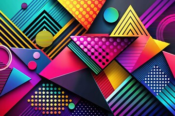 Wall Mural - abstract neon geometry pop art background: bold shapes & vibrant colors