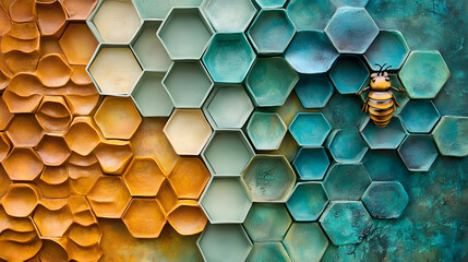 Wall Mural - Stunning Wall Art Piece: Merging Beehive Hexagons and Honeycomb Patterns for a Relaxing Ambiance