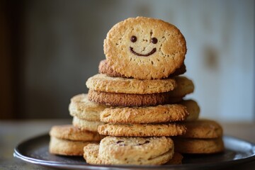 Wall Mural - A Stack of Happy Face Cookies Delightfully Arranged