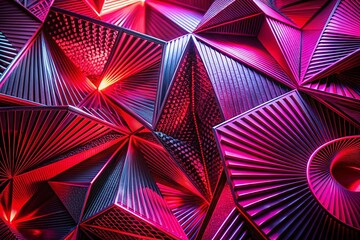 Wall Mural - abstract red pink neon patterns on black background - wallpaper banner
