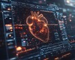 © DIAHIMAGESNEW - Digital 3D human heart model on a futuristic screen.