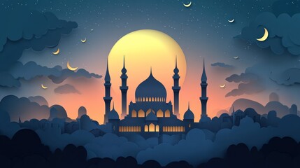 Canvas Print - Mosque Silhouette An elegant silhouette paper art 3d background 