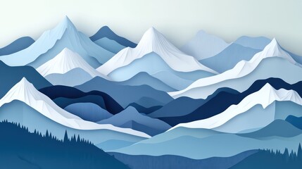 Canvas Print - Mountain Landscape A serene mountain range paper art 3d background 