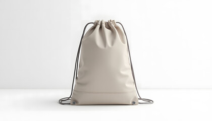 realistic drawstring bags with rope or nylon cord, modeled as a gym or sport sack template in a fabr