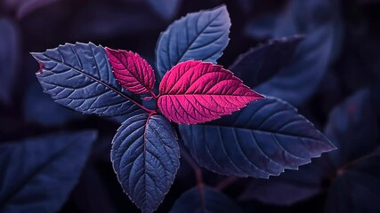 Wall Mural - Colorful leaves with contrasting hues in a vibrant natural arrangement at dusk in a lush garden