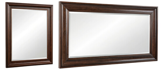 Two dark brown framed mirrors isolated with transparent background