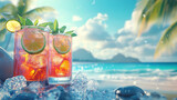 Drinki z limonką i miętą na plaży, generative ai 