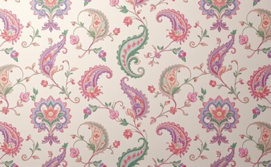  A luxurious silk fabric draped with a vibrant paisley pattern showcasing rich colors and intricate details