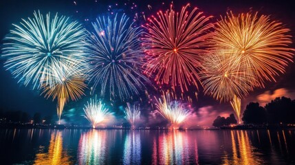 Colorful fireworks display at night.