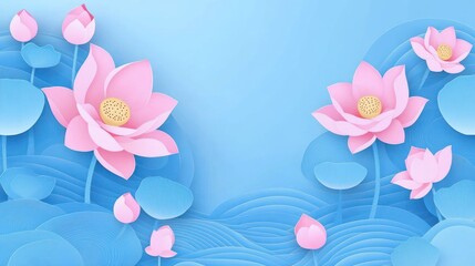 Wall Mural - Oriental blue pattern horizontal banner paper art 3d background 