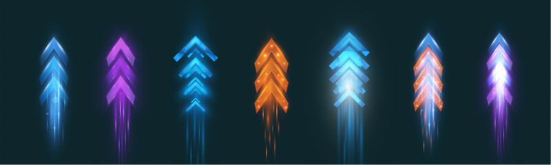 Aufkleber - Light and speed dynamic glowing arrows on dark background, futuristic design with vibrant colors and motion effects, suitable for technology, progress, or direction concepts.

