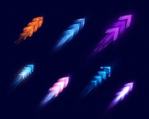 Aufkleber - Light and speed dynamic glowing arrows on dark background, futuristic design with vibrant colors and motion effects, suitable for technology, progress, or direction concepts.

