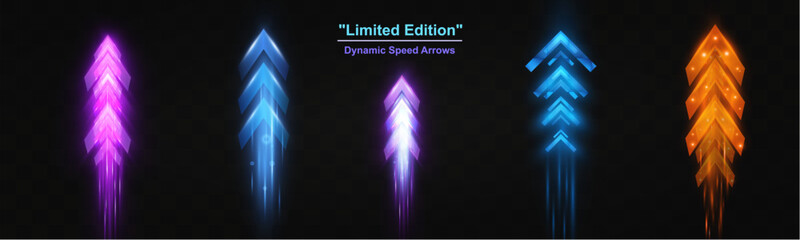 Aufkleber - Light and speed dynamic glowing arrows on dark background, futuristic design with vibrant colors and motion effects, suitable for technology, progress, or direction concepts.
