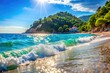 © Autun - Glisteri Beach, Skopelos:  summer's gentle surf, dazzling blue sea, captured in dreamy bokeh photography.