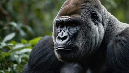 Wall Mural - majestic gorilla relaxing in its natural habitat surrounded by lush greenery in the afternoon light