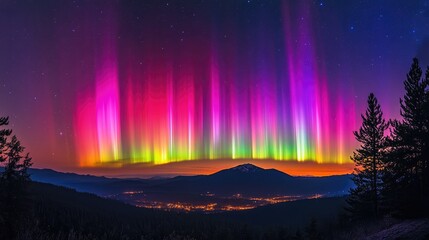night view of auroras over a mountain landscape, symbolizing the interaction of earth magnetic field