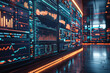 © AbdulHakim - Server room monitoring financial data on digital screens with glowing lights