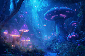 Wall Mural - mushroom wallpaper ,fantasy wallpaper, 4k, mushroom light, fantasy mushroom, jungle, forest mushroom