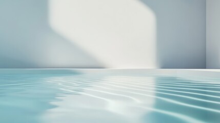 Poster - Sunlight creating shadows on rippling water surface with concentric circles expanding in a minimal interior with light blue and white walls