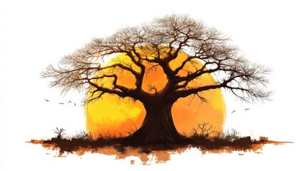 Canvas Print - Majestic Bare Tree Silhouetted Against a Vibrant Sunset