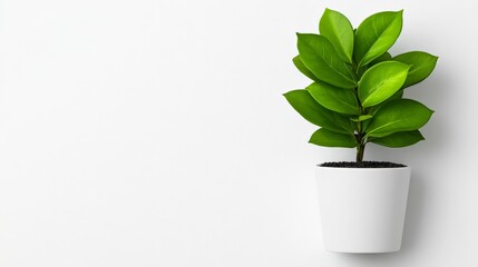 Green Sprout on White: A simple, yet powerful image of a single green plant growing in a white pot, symbolizing new beginnings, growth, and hope.