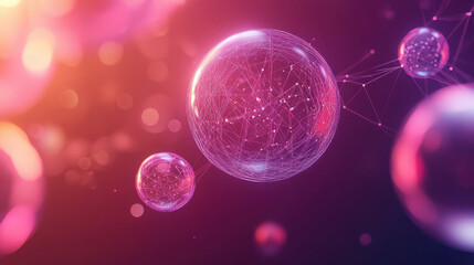 Wall Mural - high tech network background with 3d spheres and glowing connections