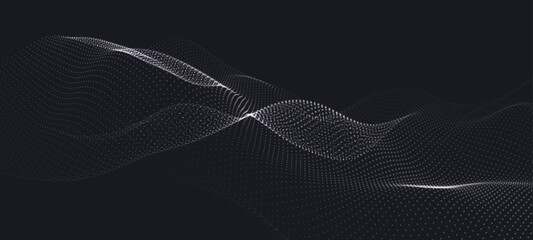 Wall Mural - Abstract digital particle wave. Technology background. Futuristic dot wave. Network connection structure. Presentation design background. Technology or science banner. Vector illustration.