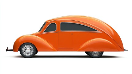 Wall Mural - Vintage orange car, side view, white isolate background