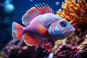 Wall Mural - sea fish in coral reefs have developed distinct adaptations such as camouflage, mimicry, and impressive survival strategies to thrive in their underwater environment