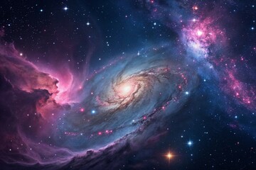 Wall Mural - Purple gas nebulae in space and sparkling stars