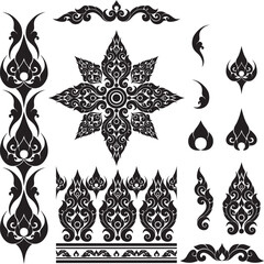 Wall Mural - Traditional Thai Pattern Vector Set for Tattoo Design and Decorative Projects