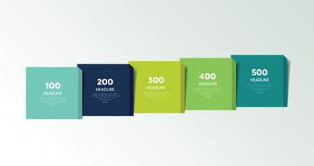 Wall Mural - five step arrow template for presentation. 4 steps options, elements, infographic.