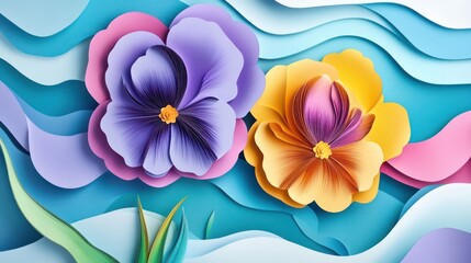 Wall Mural - Pansy Palette 3D paper art style paper background 