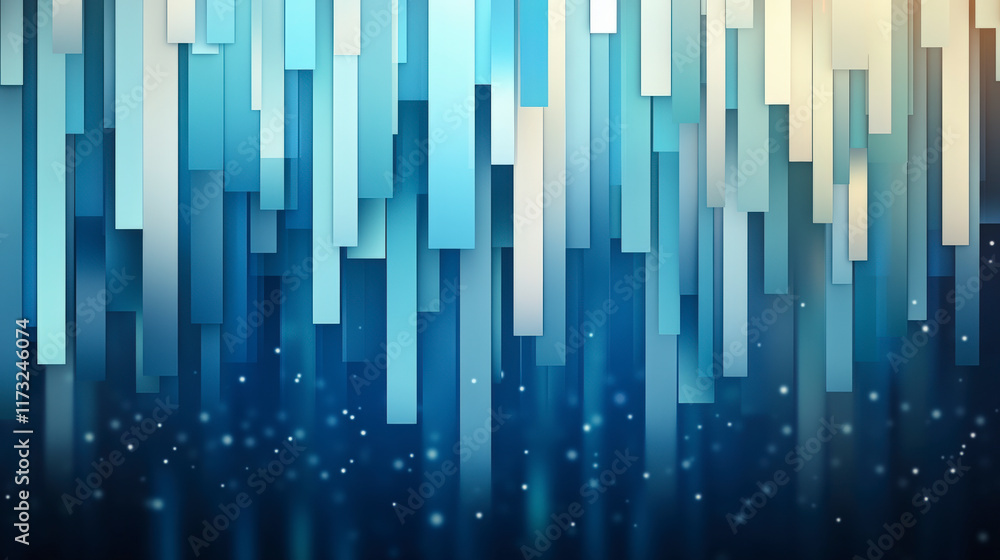 Abstract geometric blue patterns with vertical rectangles and subtle sparkles create a modern, visually striking artistic composition.