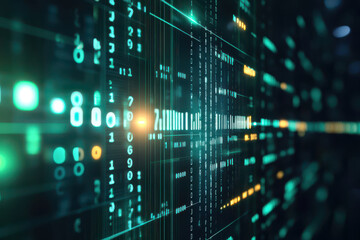 Wall Mural - Abstract digital background with glowing lines and binary code