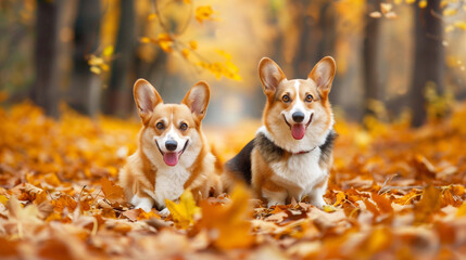 Wall Mural - two Pembroke Welsh Corgi dogs