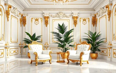 Wall Mural - A mock-up of luxurious furniture and decor in a living room with an empty white wall serves as background in this stock photo 