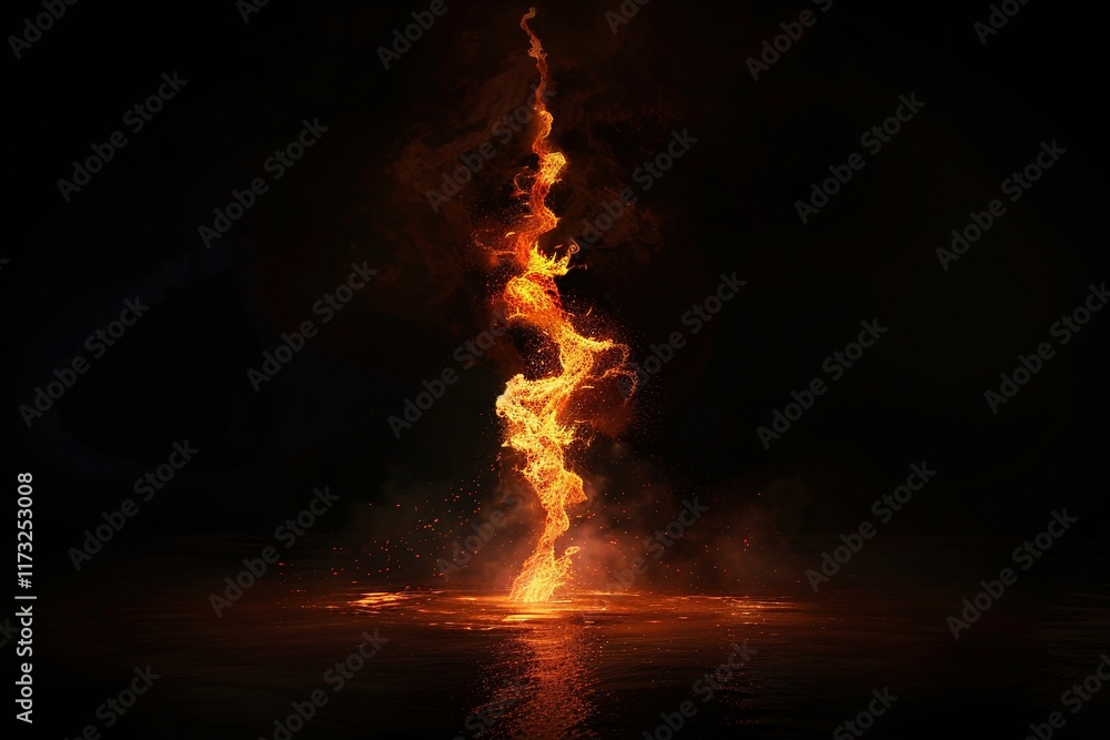 Fiery vortex rising from dark waters, a dramatic display of intense ...