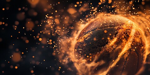Poster - Fiery basketball engulfed in flames and sparks.
