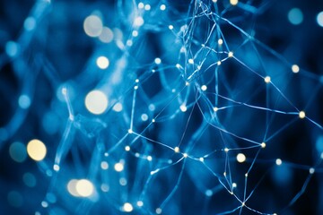 Poster - Abstract blue network connection with glowing nodes.