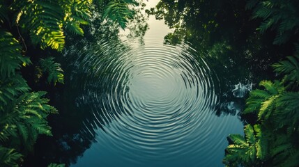 Wall Mural - Tranquil ripples on a serene lake surrounded by lush tropical foliage.