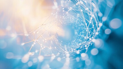 Leinwandbilder - Abstract swirling network of interconnected nodes and lines, glowing in blue and orange tones.