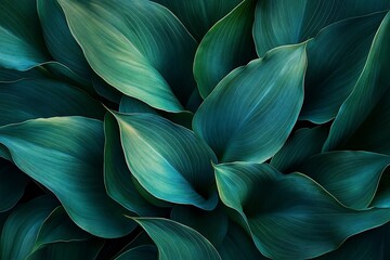 Poster - Lush teal green leaves, close-up, overlapping, natural texture, vibrant, botanical background.