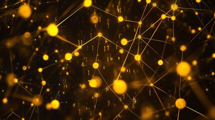 Fototapete - Abstract digital network connection with glowing nodes and lines on dark background.