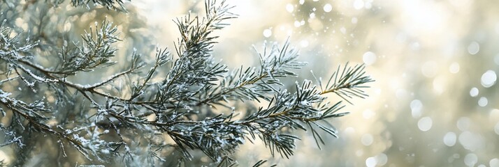 Aufkleber - Frosty pine branch in winter wonderland.